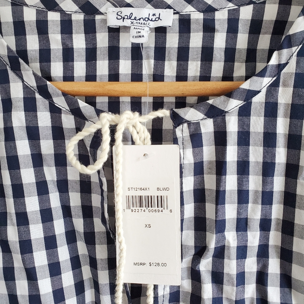New Splendid Gingham Blouson Sleeve Top Blouse NWT Size XS - Picture 7 of 11